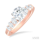 1 Ctw Round Shape Oval and Round Cut Diamond Semi Mount Engagement Ring in 14K Rose and White Gold